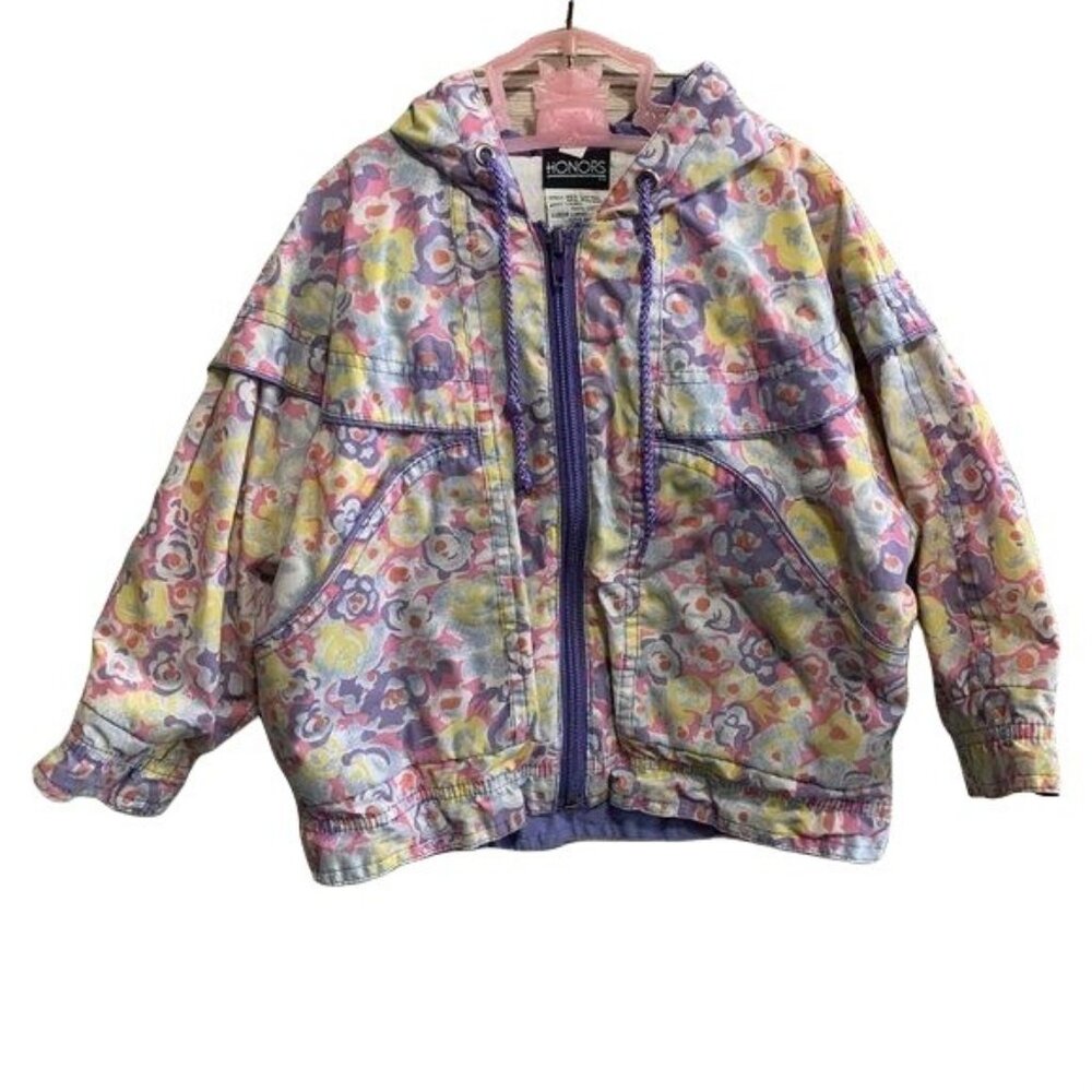 Vintage Kids Honors Pastel Floral Print Hooded Jacket 24 Months